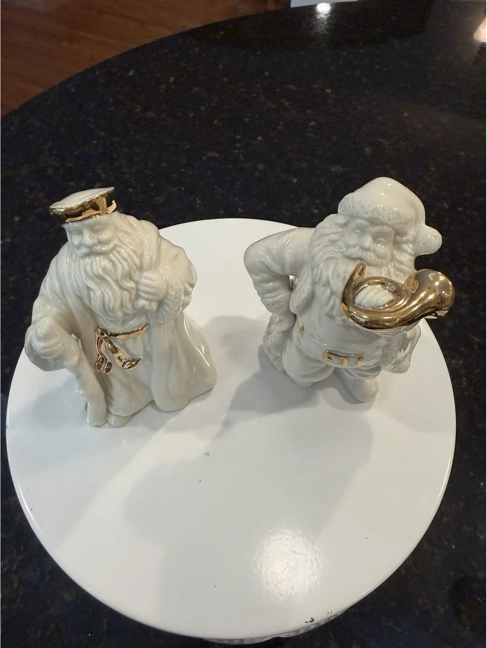 Vtg Lenox Santa’s With Gold Trim Handcrafted By Lennox Set Of 2 EUC